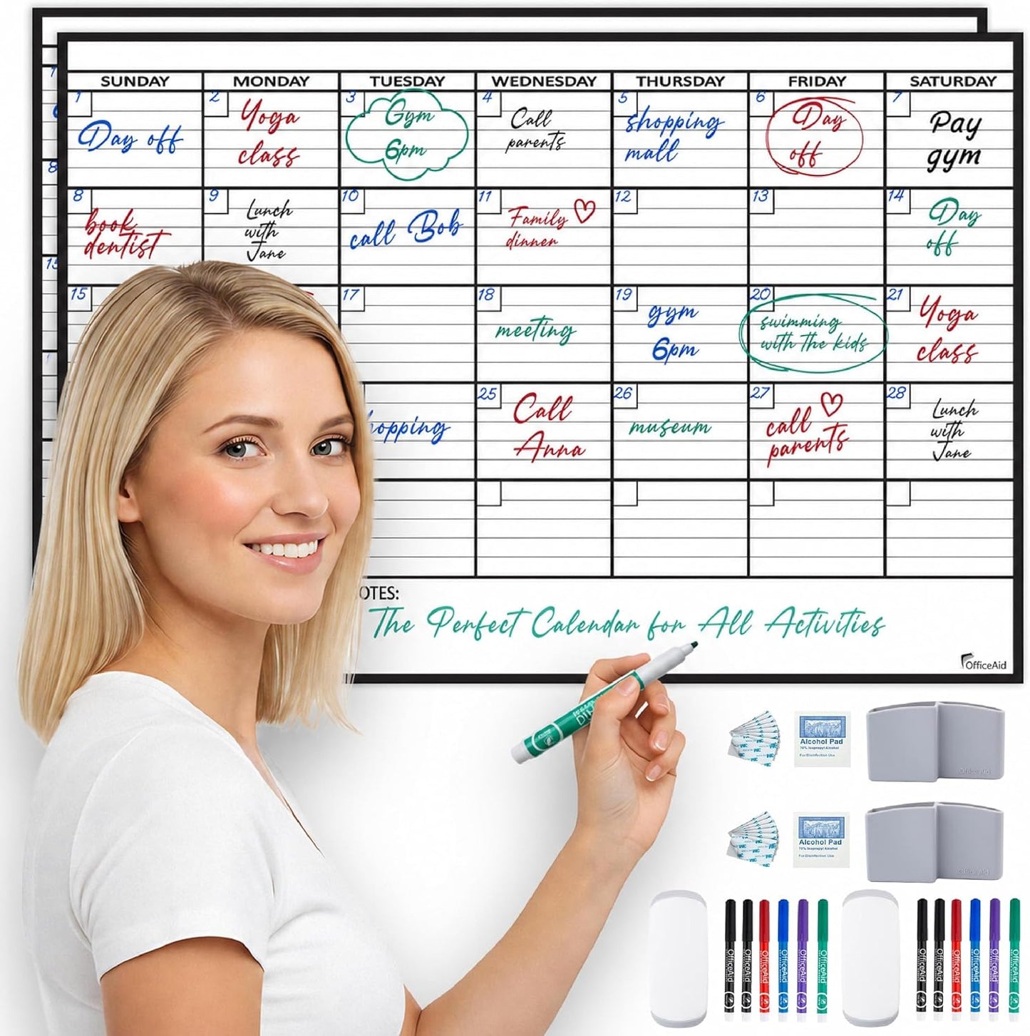Large Dry Erase Calendar for Wall 36x48, Big Classroom Giant Month, Undated Reusable Family Monthly, Rolled Whiteboard White Board, Calendar Dry Erase Planner for Wall Erasable Large Office 48x36