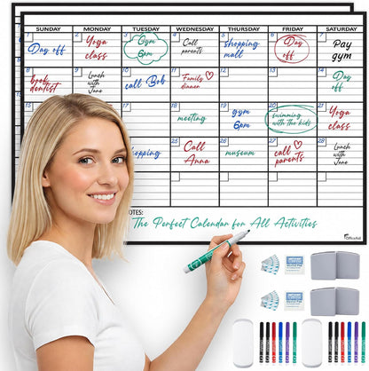 Large Dry Erase Calendar for Wall 36x48, Big Classroom Giant Month, Undated Reusable Family Monthly, Rolled Whiteboard White Board, Calendar Dry Erase Planner for Wall Erasable Large Office 48x36
