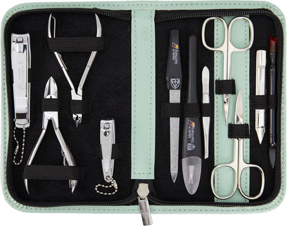 3 Swords Germany - brand quality 10 piece manicure pedicure grooming kit set for professional finger & toe nail care scissors clipper fashion leather case in gift box, Made by 3 Swords (00286)