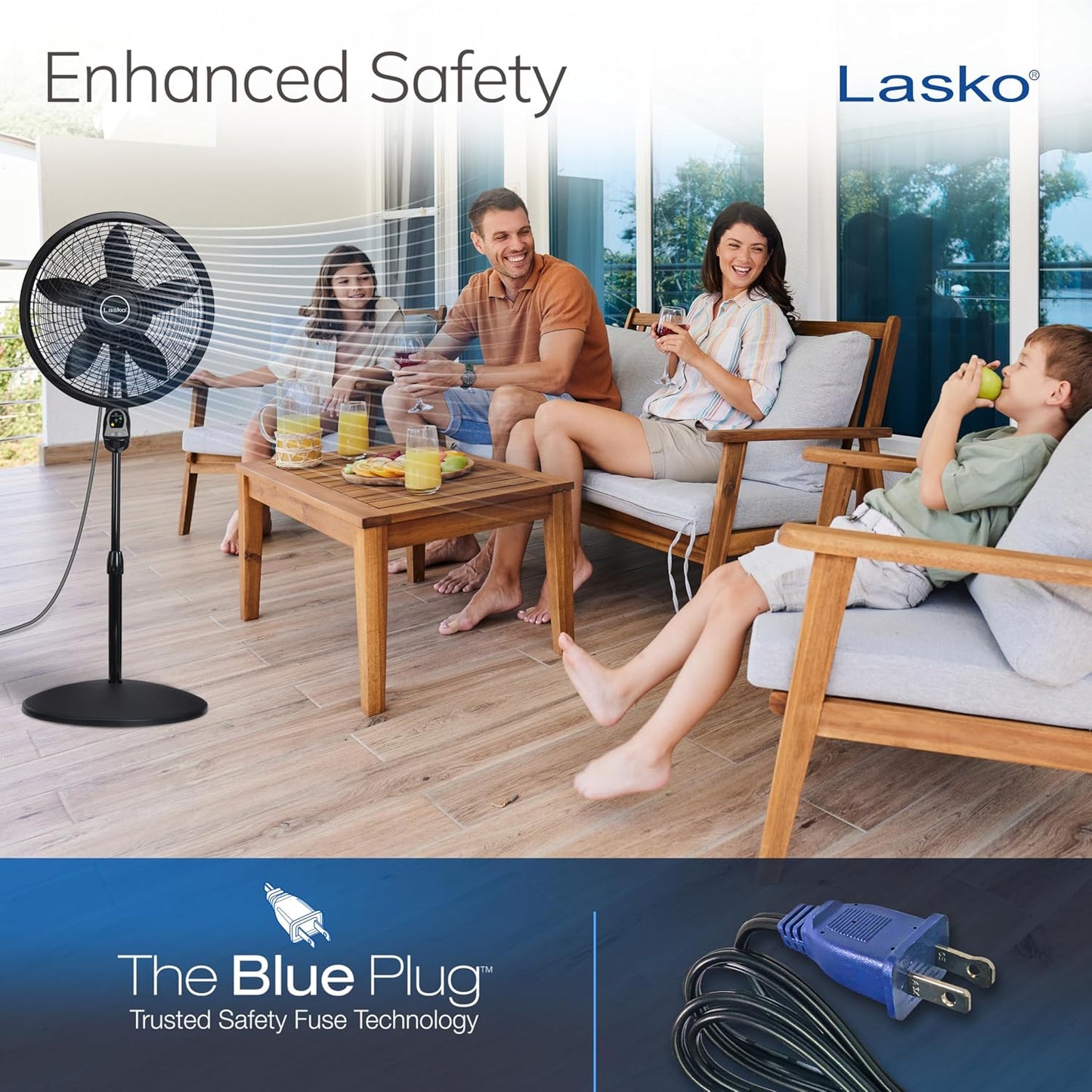 Lasko Oscillating Cyclone Pedestal Fan with Remote Control - Cooling Standing Fan for Bedroom, Living Room, and Home Office - Adjustable Height - 3 Quiet Speeds - 1843 - 18" Blade Diameter - Black