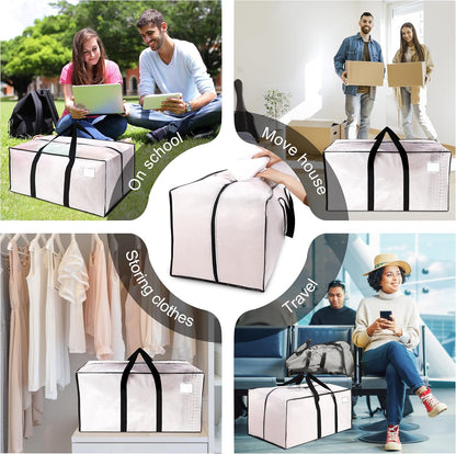VELVETSURE Heavy Duty Extra Large Moving Bags W/Backpack Straps - Strong Handles & Zippers, Storage Totes For Space Saving, Fold Flat, Alternative to Box and Bin (Set of 6, Multicolor)