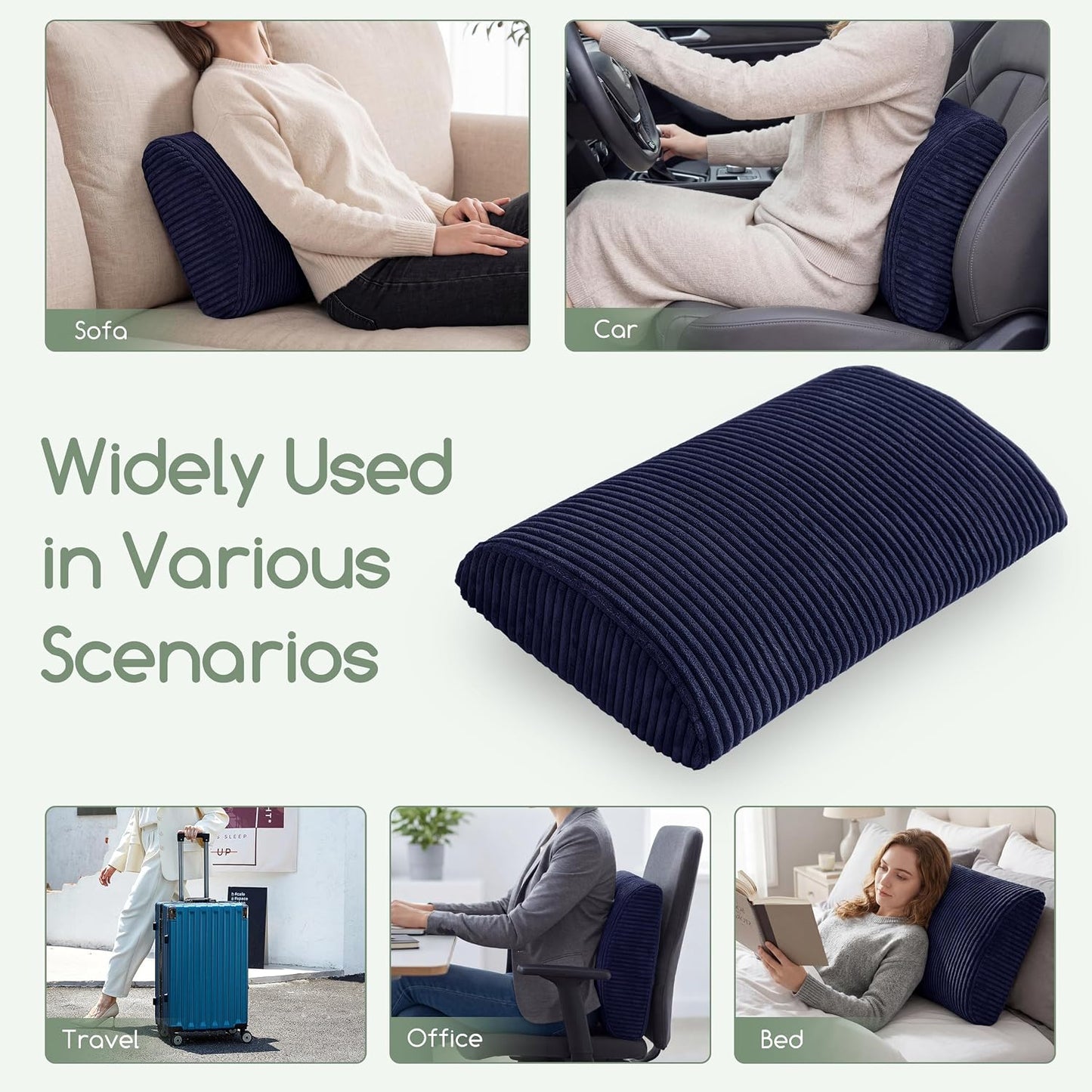HIGOGOGO Lumbar Support Pillow for Recliner Chair/Accent Chair/Couch, Memory Foam Back Support Cushion for Elderly, Recliner Cushions for Back Rest, Pain Relief, Reading, Washable Cover, Dark Grey