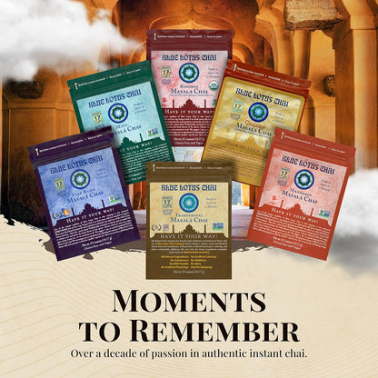 Blue Lotus Chai - Traditional Masala Chai - Makes 100 Cups - 3 Ounce Masala Spiced Chai Powder with Organic Spices - Instant Indian Tea No Steeping - No Gluten