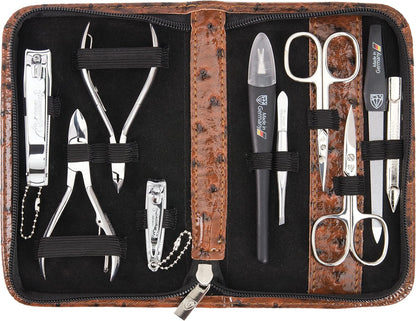 3 Swords Germany - brand quality 10 piece manicure pedicure grooming kit set for professional finger & toe nail care scissors clipper fashion leather case in gift box, Made by 3 Swords (00286)