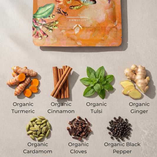 Organic Turmeric Ginger Tulsi Chai Tea | Loose Leaf | Ayurvedic Superfood Blend | Herbal and Caffeine-Free | 55+ Cups | KSA Kosher | 4 oz