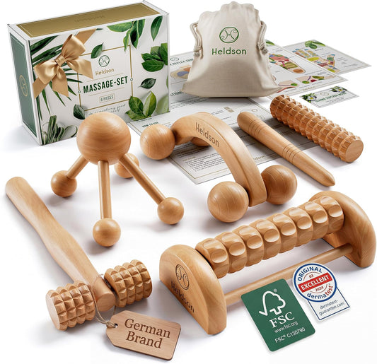 HELDSON Wooden Massage Set 6 Pcs – Wood Therapy & Trigger Point Tools