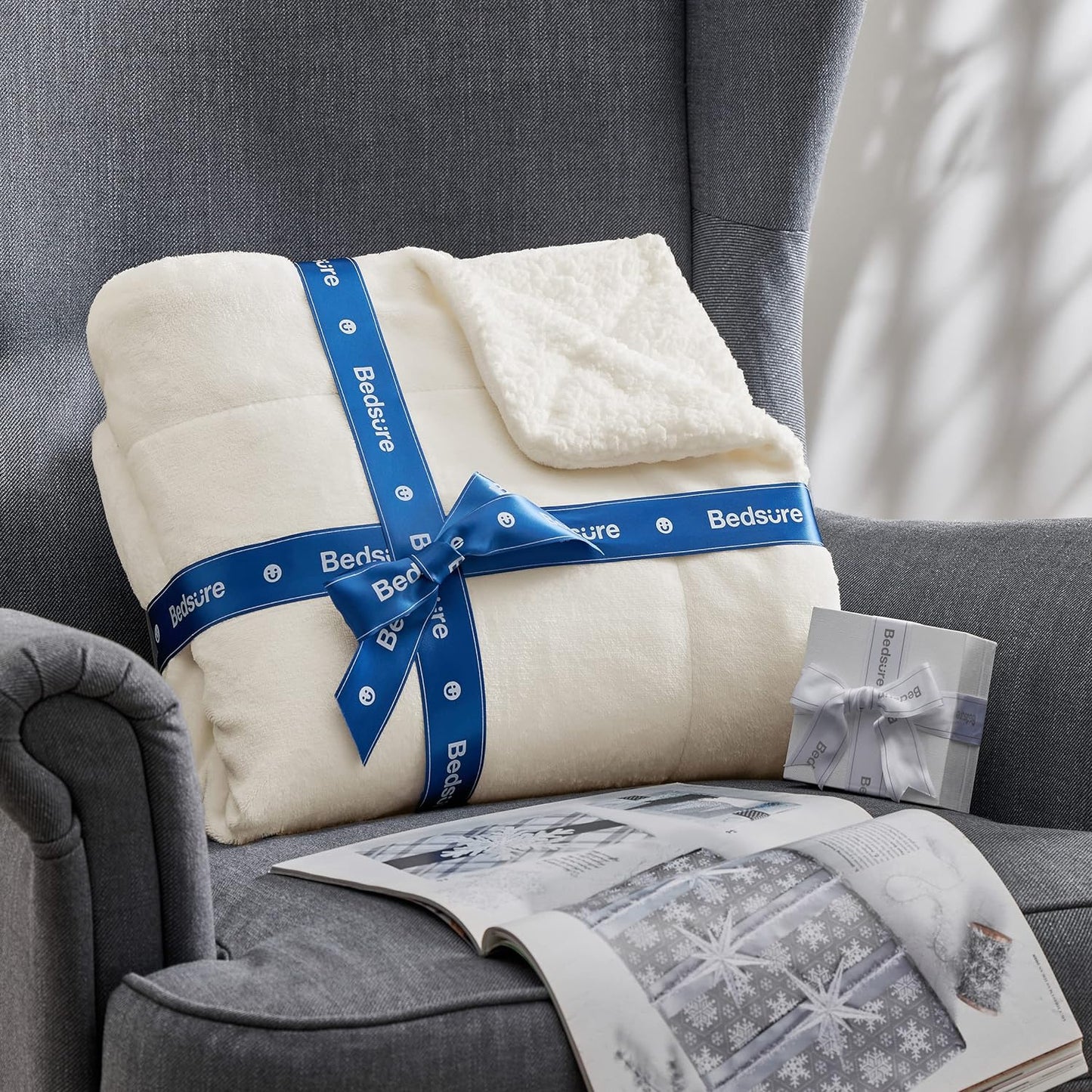 Bedsure GentleSoft Sherpa Fleece Throw Blanket for Couch, Non-Heated, Thick & Warm Cozy Blanket for Winter, Soft Fuzzy Plush Throw Gifts for Women and Men, Grey, 50x60 Inches