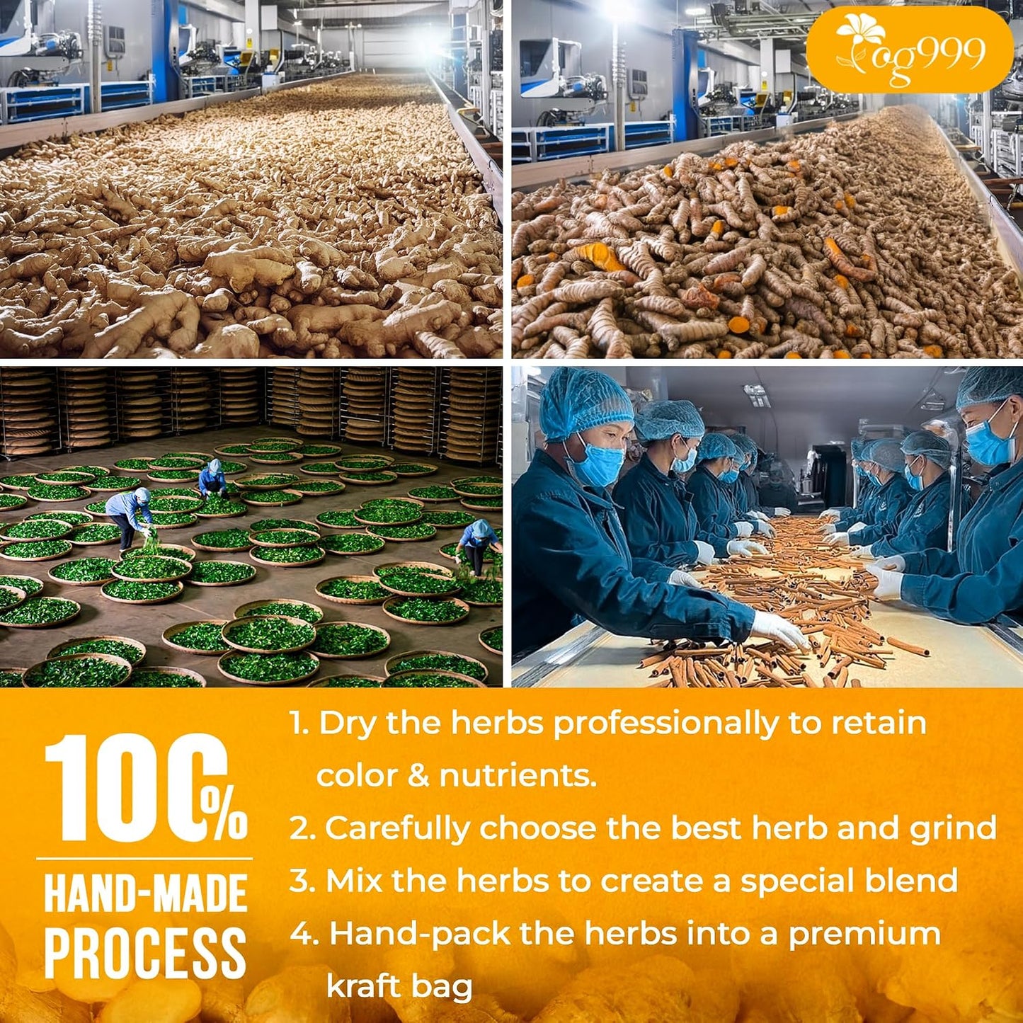 120 Bags Premium Turmeric Ginger Cinnamon Tea, Improve Digestion, Support Brain, Weight, Skin and Sleep, Eco-Conscious Tea Bags and Premium Natural Ingredients. Turmeric Ginger Herbal Tea. No Sugar, No Caffeine, No Gluten, Vegan.