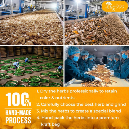 120 Bags Premium Turmeric Ginger Cinnamon Tea, Improve Digestion, Support Brain, Weight, Skin and Sleep, Eco-Conscious Tea Bags and Premium Natural Ingredients. Turmeric Ginger Herbal Tea. No Sugar, No Caffeine, No Gluten, Vegan.