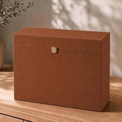 Aesthetic Document Organizer Box with 8 Folders - PU Leather File Organizer