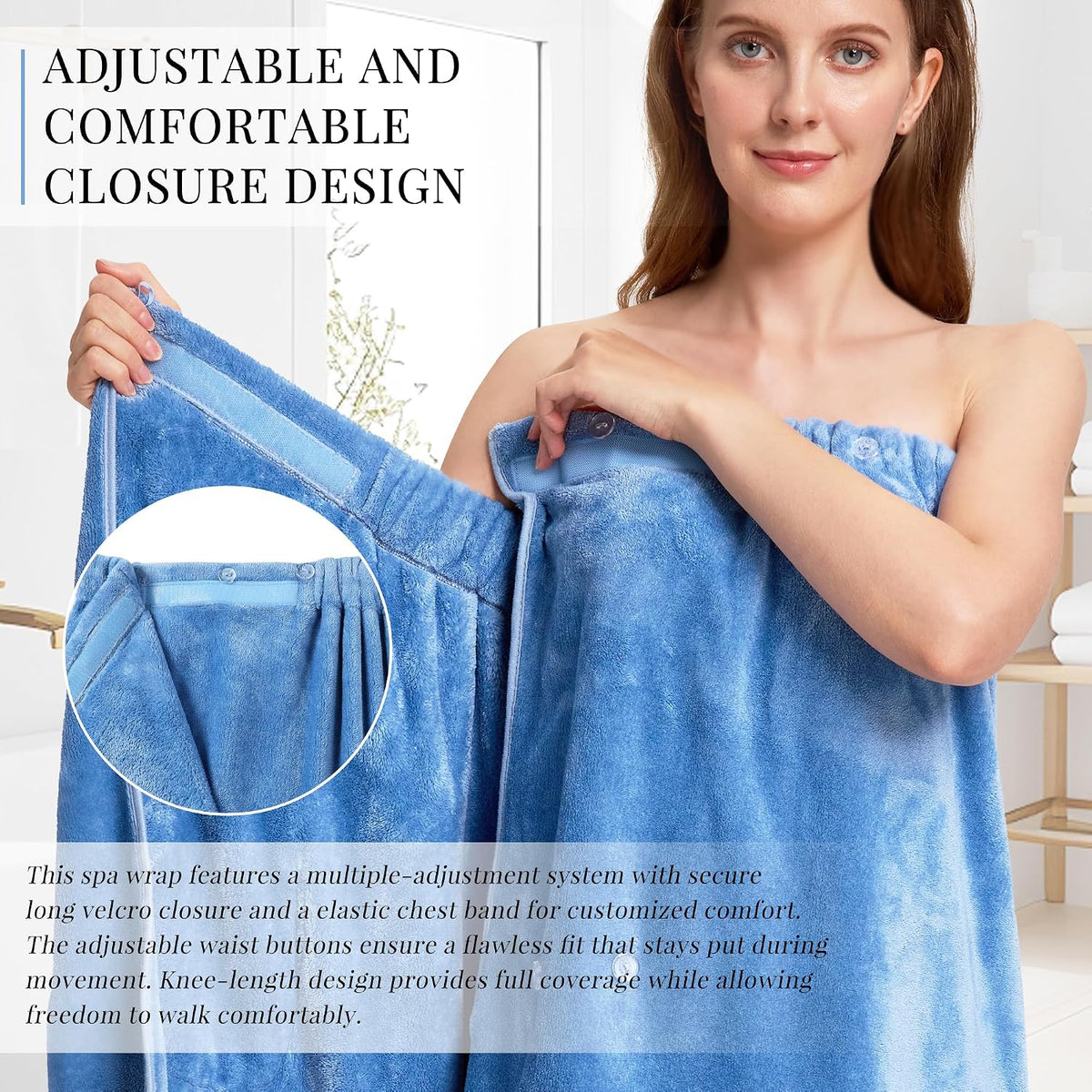 PJGGZ Towel Wrap for Women, Adjustable Button Quick Dry Absorbent Bath Wrap