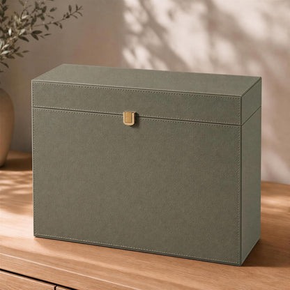 Aesthetic Document Organizer Box with 8 Folders - PU Leather File Organizer