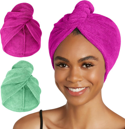 Turbie Twist 2-Pack Microfiber Hair Towel for Beauty, Travel, Gifting - Hair Wrap Turban for Straight, Wavy & Curly Hair - Premium Personal Care - Dark Purple & Light Purple