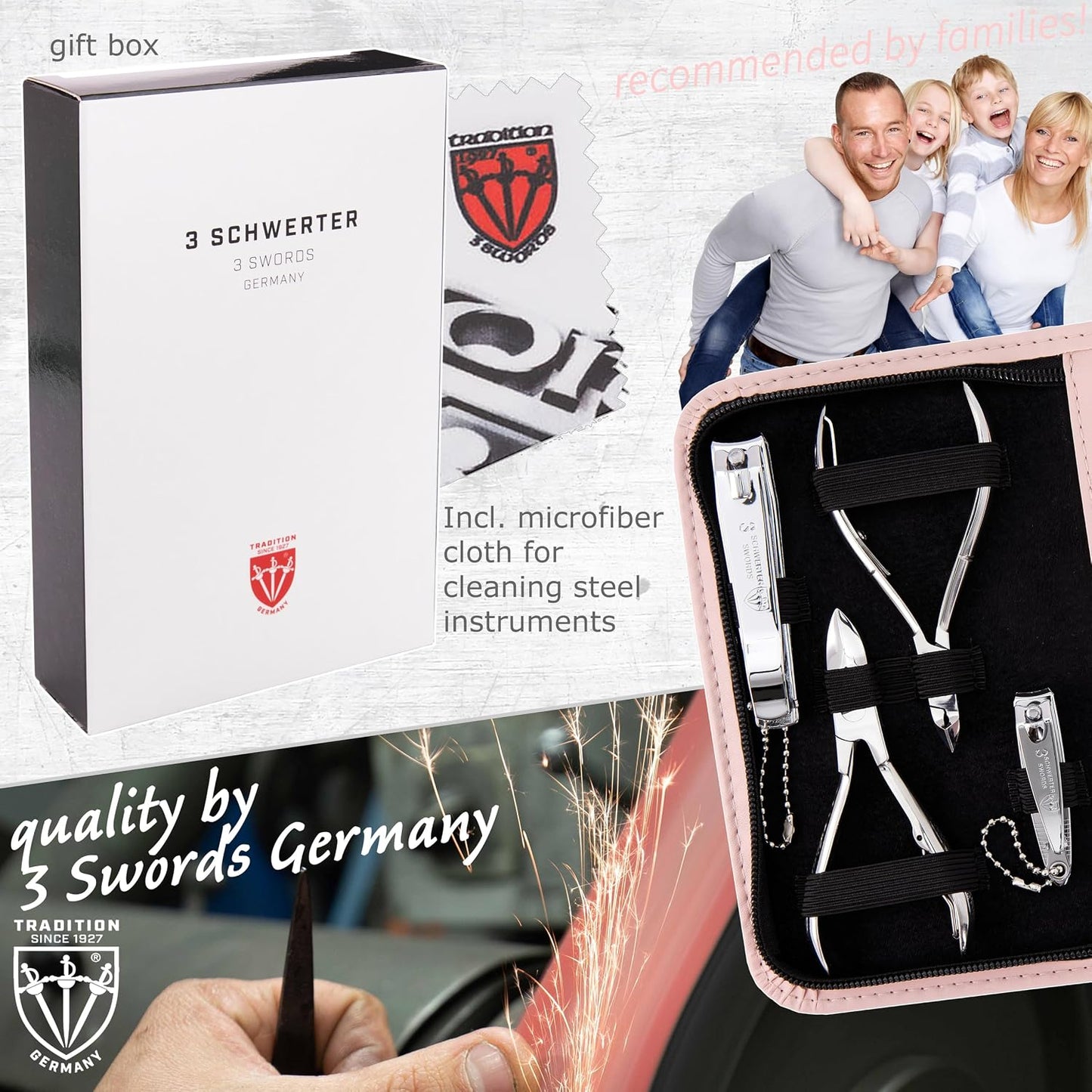 3 Swords Germany - brand quality 10 piece manicure pedicure grooming kit set for professional finger & toe nail care scissors clipper fashion leather case in gift box, Made by 3 Swords (00286)