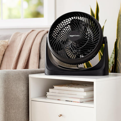 Amazon Basics Air Circulator Desk Fan for Bedroom, Home and Office, 90-Degree Tilt Head, 3 Speed Settings, Cooling, 35 Watts, Black, 11.1"W x 6.3"D x 10.9"H