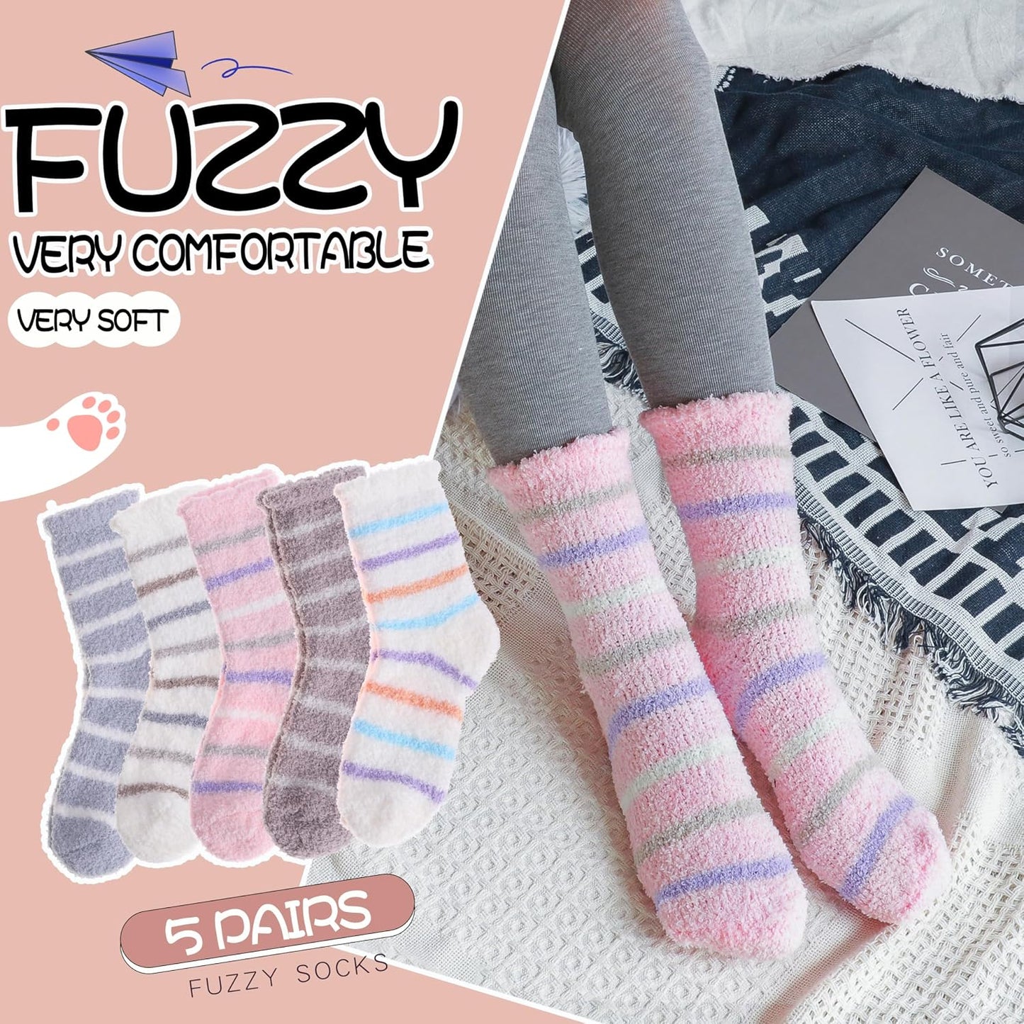 EBMORE Womens Fuzzy Socks Slipper Fluffy Cozy Comfy Cabin Plush Warm Winter Sleep Home Soft Socks