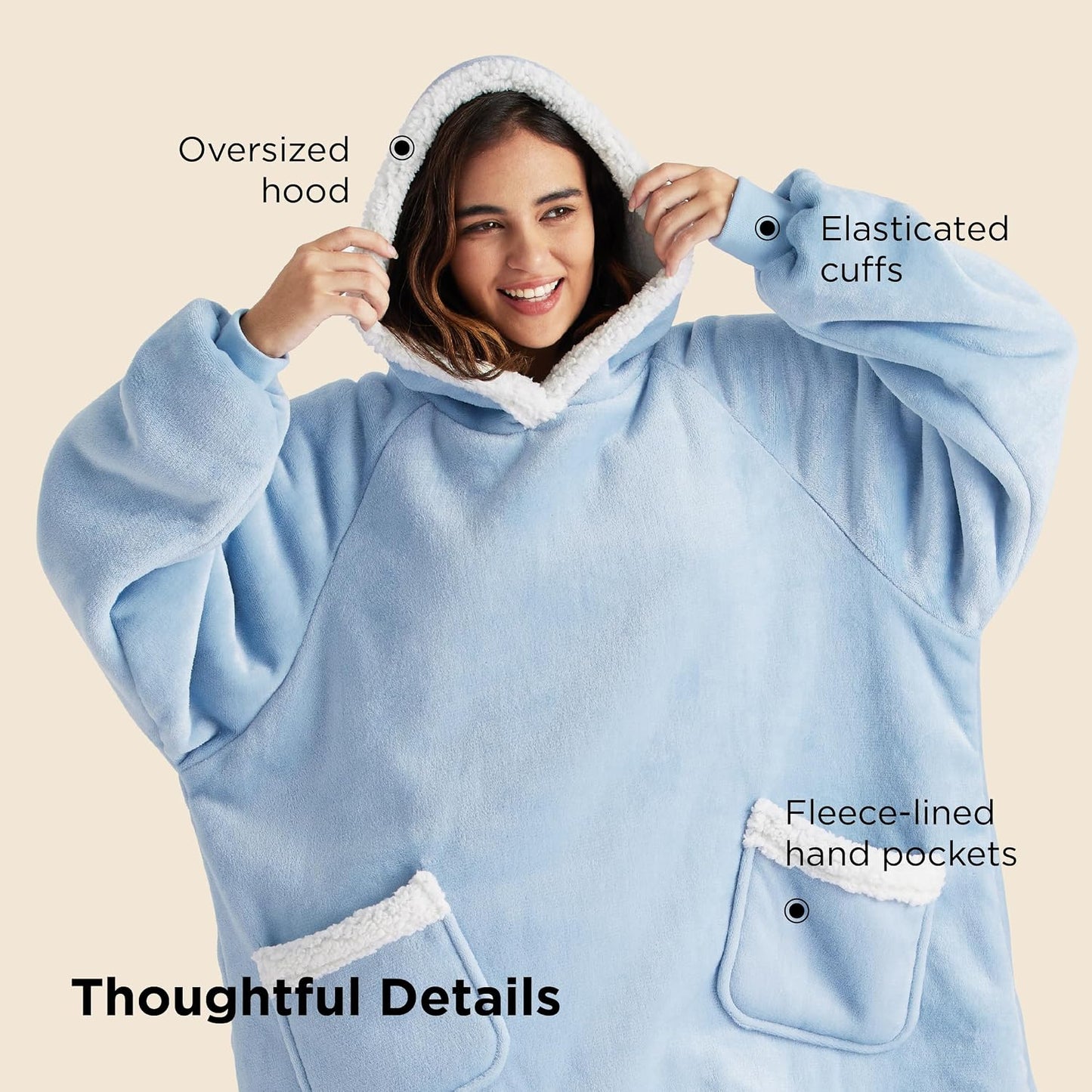 Bedsure Blanket Hoodie, Wearable Blanket Hoodie as Gifts for Mom, Birthday Gifts for Women Kids Teens Mother's Day Sherpa Sweatshirt, Grey, Standard