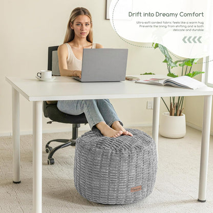 HIGOGOGO Pouf Ottoman Stuffed Round Modern Foam Filled Foot Rest Poufs for Living Room Chair Decorative 20 X 15 Inches Boho Relax Stool for Wedding Christmas Party, Beige