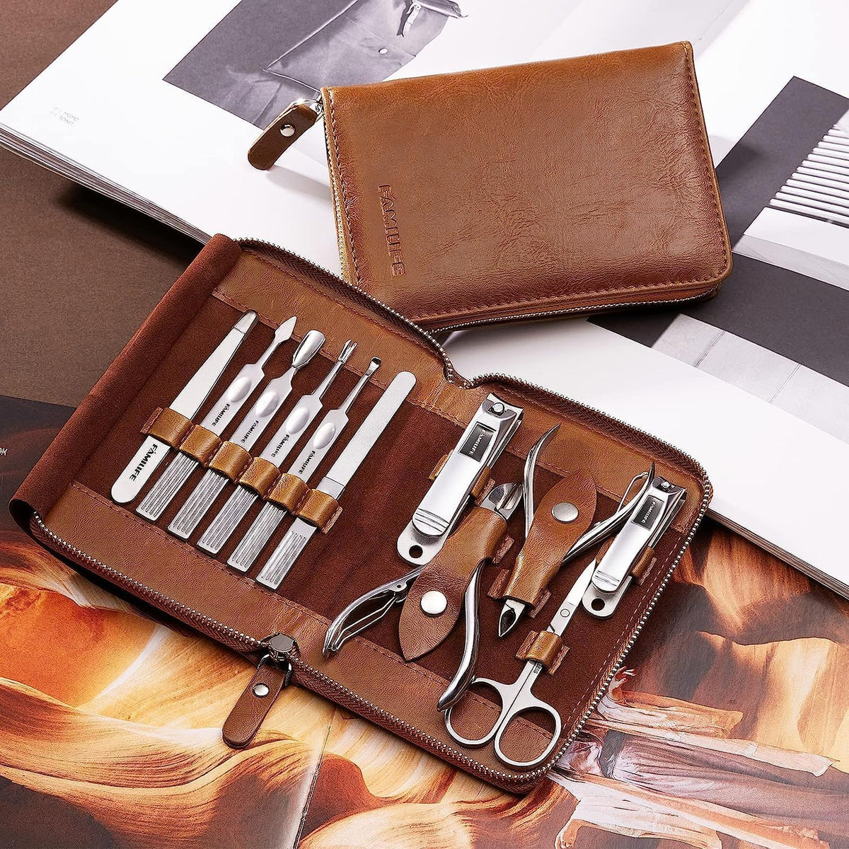 FAMILIFE Stainless Steel Manicure Set 11-in-1 Professional Nail Clipper Kit