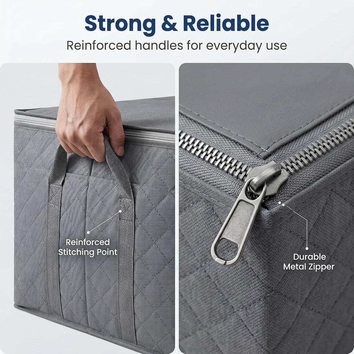 Large Storage Bags, Clothes Storage Bins Foldable Closet Organizers Storage Containers with Reinforced Handle for Clothing, Blanket, Comforters, Bed Sheets, Pillows and Toys (Gray)