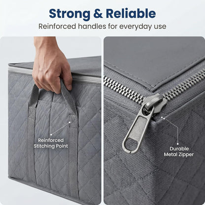 Large Storage Bags, Clothes Storage Bins Foldable Closet Organizers Storage Containers with Reinforced Handle for Clothing, Blanket, Comforters, Bed Sheets, Pillows and Toys (Gray)