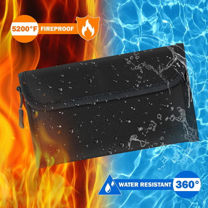 Fireproof Waterproof Document Bag - 5200°F Water Resistant Fire Proof Money Bag, 3 Layers of Heat Insulated Storage with Zipper, 7.9"x5" Portable Files Safe Pouch for Cash Passport (Black)