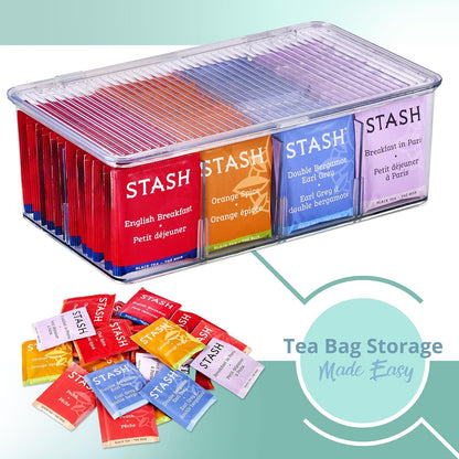 Sorbus Tea Bag Organizer, 2-Pack Clear Bins with Removable Dividers