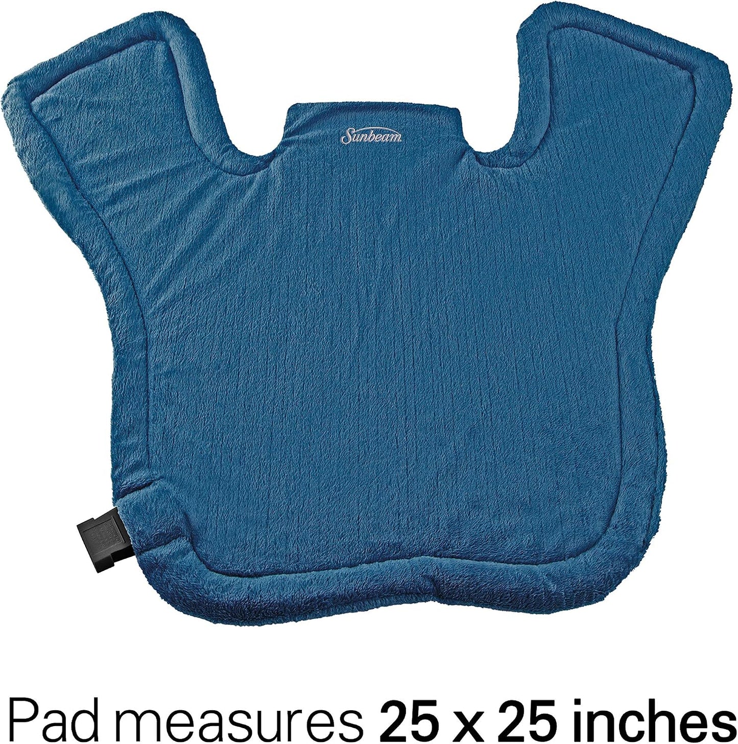 Sunbeam XL Renue Contoured Heating Pad, 25" x 25", For Neck & Shoulder Pain Relief with Auto Shut Off, Moist Heating Option, Machine-Washable, Lakeshore Blue