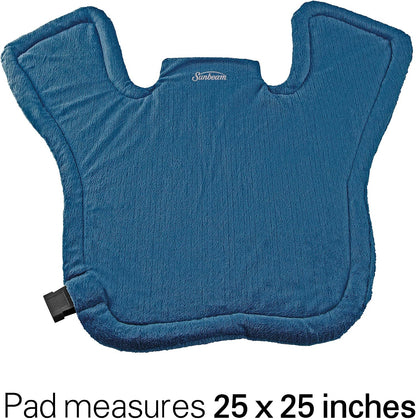 Sunbeam XL Renue Contoured Heating Pad, 25" x 25", For Neck & Shoulder Pain Relief with Auto Shut Off, Moist Heating Option, Machine-Washable, Lakeshore Blue