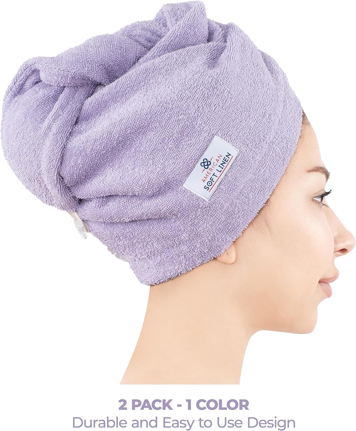 American Soft Linen 100% Cotton Hair Towels for Women, Head Towel Cap, Cotton Hair Turban Towel Wrap for Long Curly Anti Frizz Hair, Soft and Absorbent Cotton Hair Towels 2 Pack, White