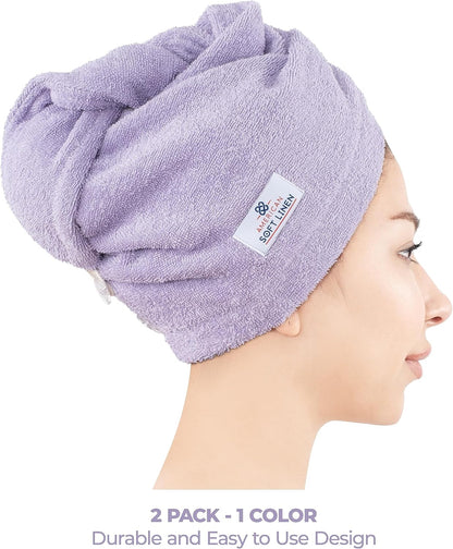 American Soft Linen 100% Cotton Hair Towels for Women, Head Towel Cap, Cotton Hair Turban Towel Wrap for Long Curly Anti Frizz Hair, Soft and Absorbent Cotton Hair Towels 2 Pack, White