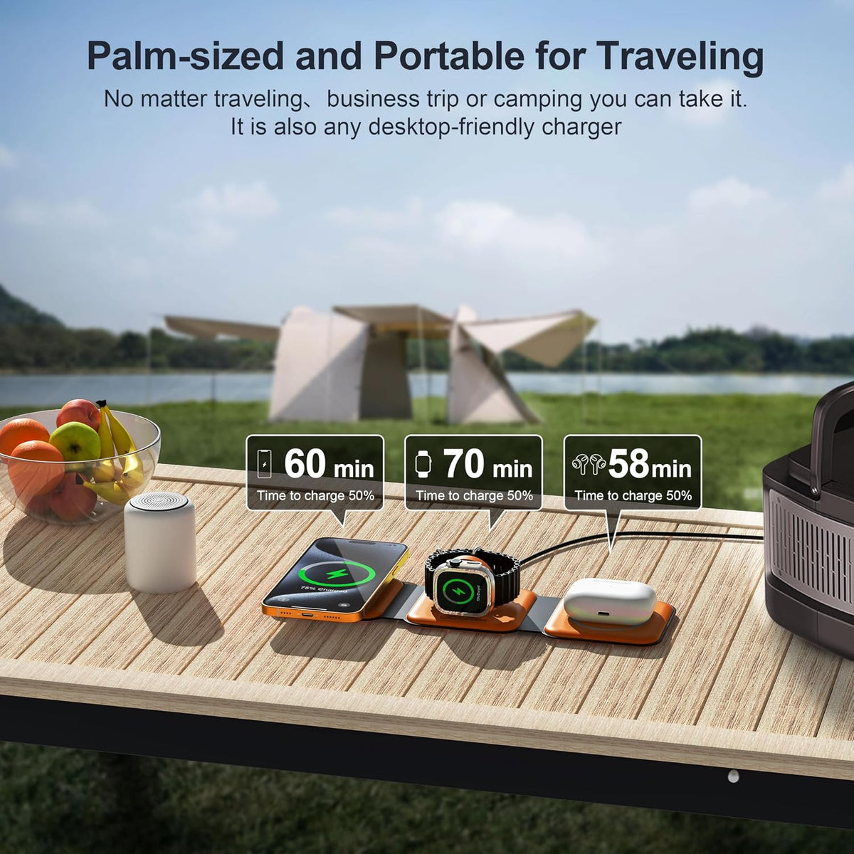 3 in 1 Charging Station for Multple Devices,Foldable 3 in 1 Wireless Charger for Travel,NANO Wireless Charging Station for iPhone17 16 15 14 13 12 Pro Max/Watch 10 9 8 7 6 5 4 3 Ultra/AirPod Pro