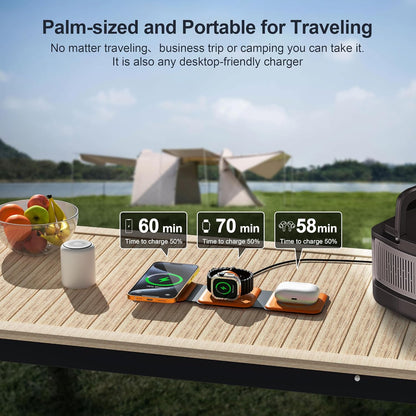3 in 1 Charging Station for Multple Devices,Foldable 3 in 1 Wireless Charger for Travel,NANO Wireless Charging Station for iPhone17 16 15 14 13 12 Pro Max/Watch 10 9 8 7 6 5 4 3 Ultra/AirPod Pro