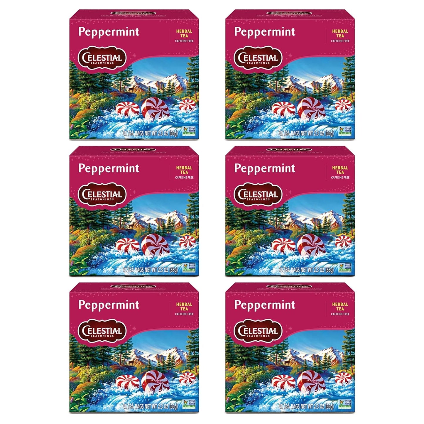 Celestial Seasonings Peppermint Herbal Tea, Caffeine Free, 20 Tea Bags Box (Pack of 6)