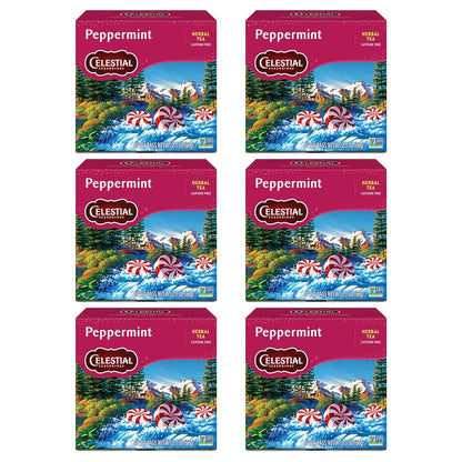 Celestial Seasonings Peppermint Herbal Tea, Caffeine Free, 20 Tea Bags Box (Pack of 6)