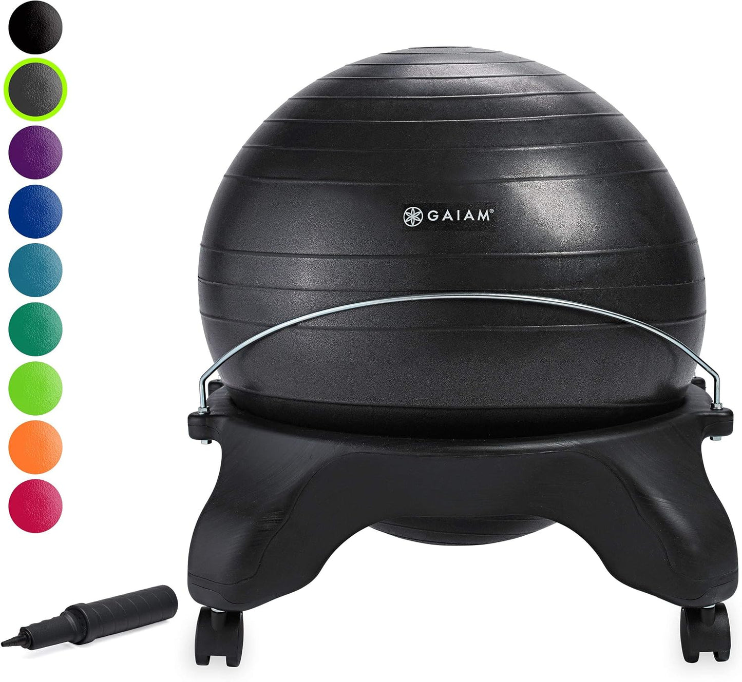 Gaiam Classic Balance Ball Chair – Ergonomic Stability Chair for Desk & Office | Yoga Ball Seat with Base, Air Pump, & Exercise Guide | Improves Posture & Core Strength (300 lb Capacity)