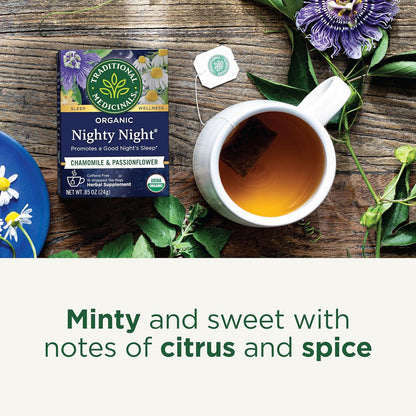 Traditional Medicinals Organic, Nighty Night Tea, Chamomile & Passionflower - Herbal Sleep Aid Teas - Kosher, Non-GMO, Caffeine-Free, Compostable - 16 Tea Bags