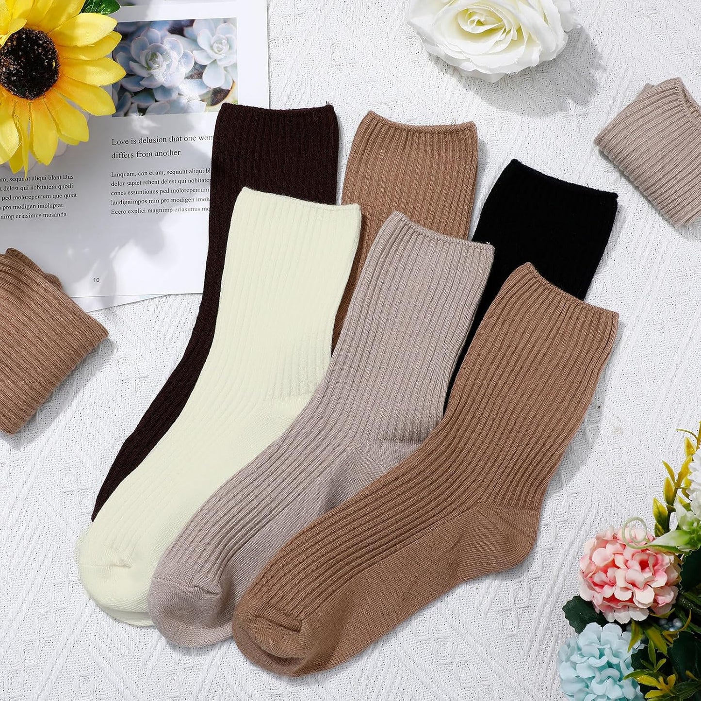 Eurzom 10 Pairs Socks Womens Crew Elastic Ankle Length Cotton Socks Aesthetic Cute Lightweight Low Cut Gifts for Women - Colors A