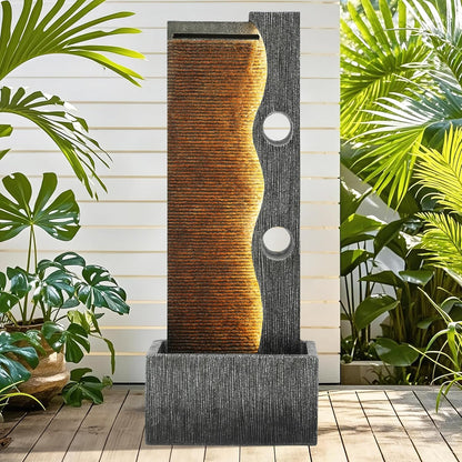 19.5" H 4-Tier Indoor & Outdoor Water Fountain with LED Lights | Resin Pebble Textured Tabletop Cascading Water Feature, Relaxing Decor for Patio, Porch, Deck, Yard & Home