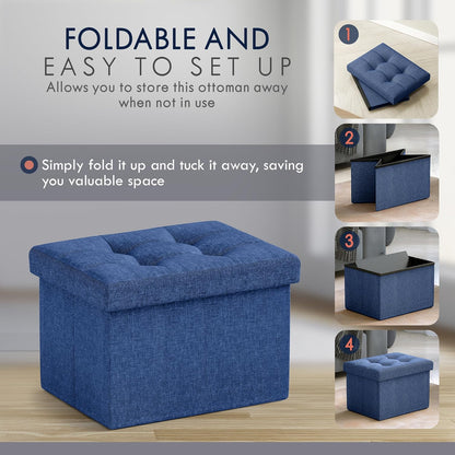 Ornavo Home Small Storage Ottoman Foldable Collapsible Rectangle Linen Ottoman Foot Rest Stool Seat, for Living Room, Bedroom, Home Office, Dorm - 12 x 16 x 12, Black