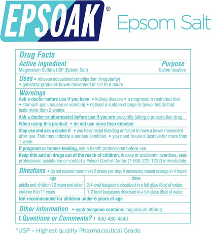 Epsoak Epsom Salt 38 lb. Magnesium Sulfate USP. (Qty. 2 x 19 lb. Bags) Resealable Epsom Salt Bag Unscented, Made in The USA, Cruelty-Free Certified