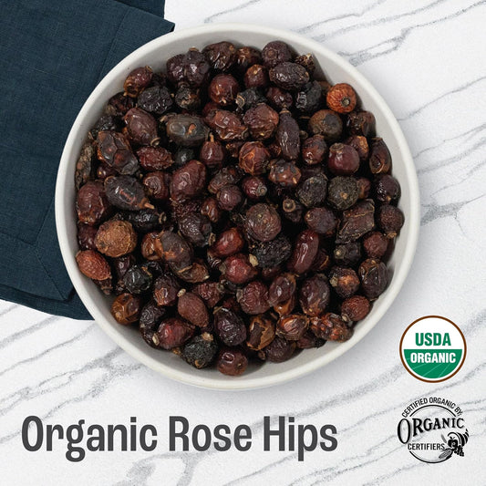 J MAC BOTANICALS Organic Rose Hips (1 lb Bag) Whole, natural dried rose hips for herbal tea, rosehips, rosehip tea, packaged in the USA