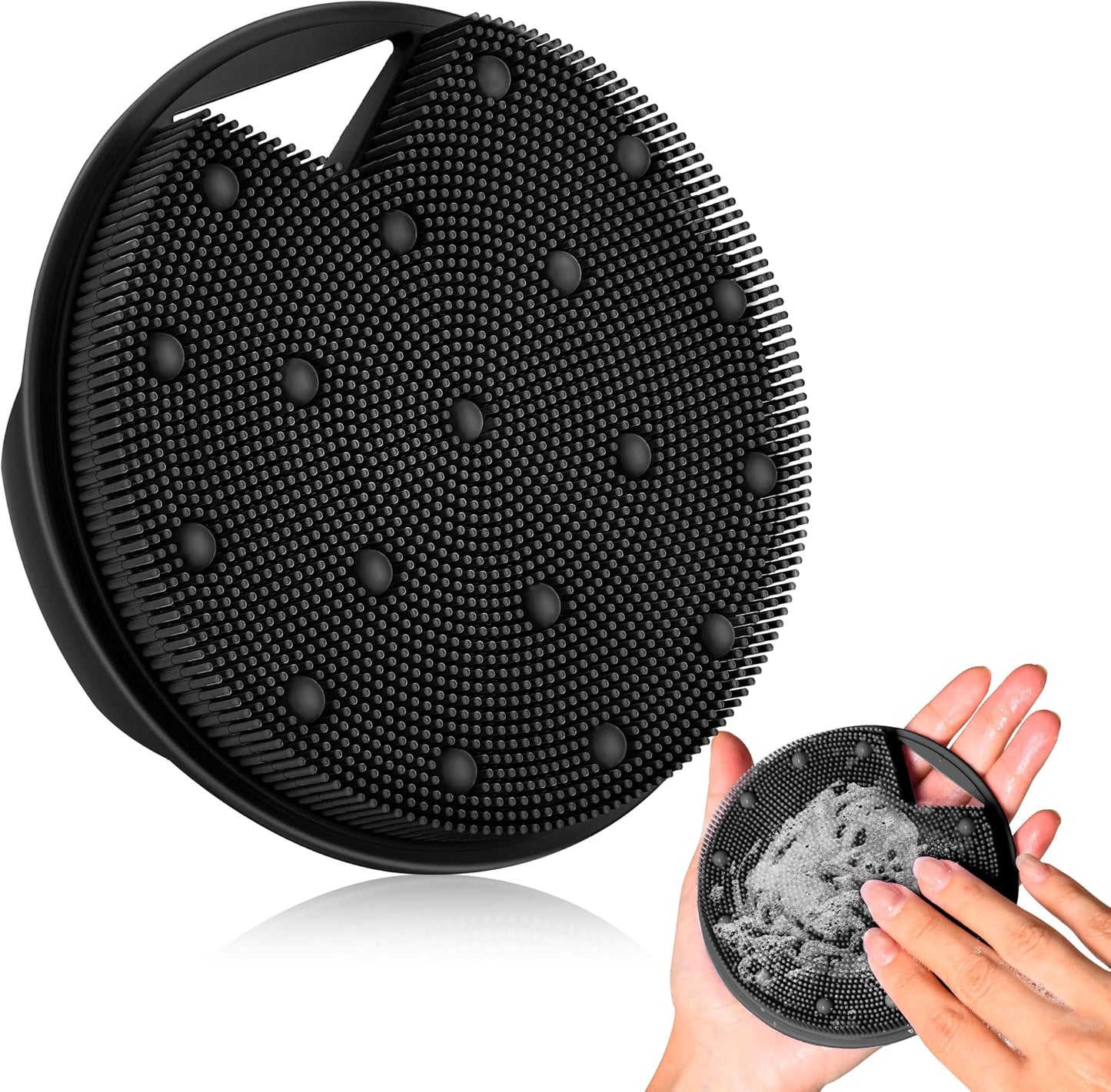 Silicone Body Scrubber -Anti Zinc Infused Exfoliating Body Scrubber | Anti Slip Silicone Loofah,Stiff & Soft Bristles for Cellulite Reduction,Blood Circulation - Black