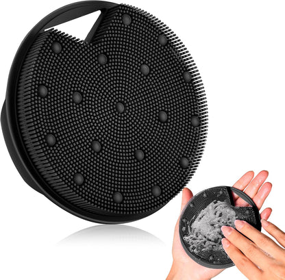Silicone Body Scrubber -Anti Zinc Infused Exfoliating Body Scrubber | Anti Slip Silicone Loofah,Stiff & Soft Bristles for Cellulite Reduction,Blood Circulation - Black