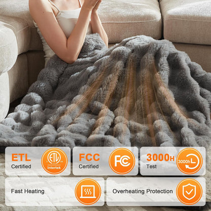 Heated Throw Blanket - Fast Heating 3D Jacquard Electric Heated Blanket, Cozy Heating Blanket with 6 Heating Settings & 4 Hours Auto-Off, Machine Washable, 50"x60", London Grey