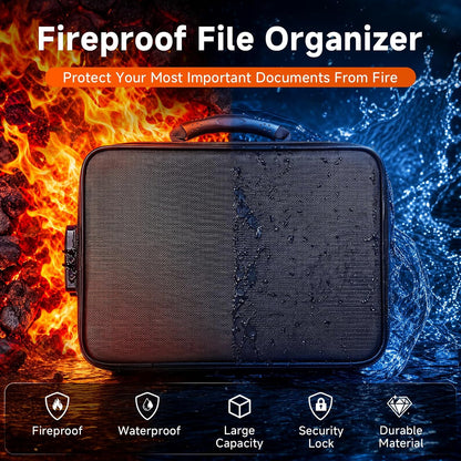 Fireproof Document Box With Lock, 16 Pocket Document Organizer