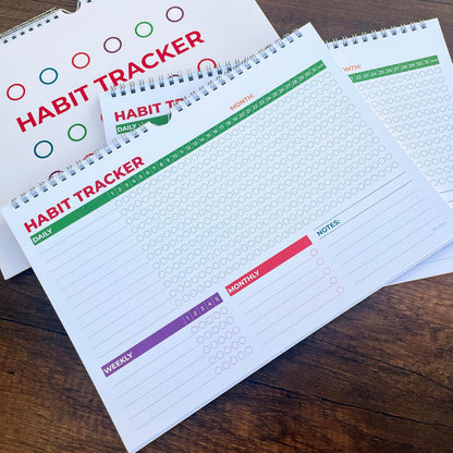 Hadigu Habit Tracker Calendar (Undated 12 Month) with Spiral Bound and Hanger, A4 size (8.3"x11.7"), Habit Planner, Daily Weekly and Monthly Tracker, Colorful Layout
