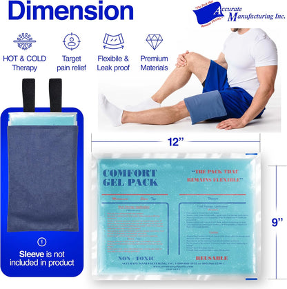 Flexible Reusable Gel Packs for Neck, Wrist, Arm, Back and Shoulder Pain Relief - Versatile Hot or Cold Gel Packs for Injuries, Sore Muscles or Toothache Pain Relief, Blue, 9" x 12", 1 Pack