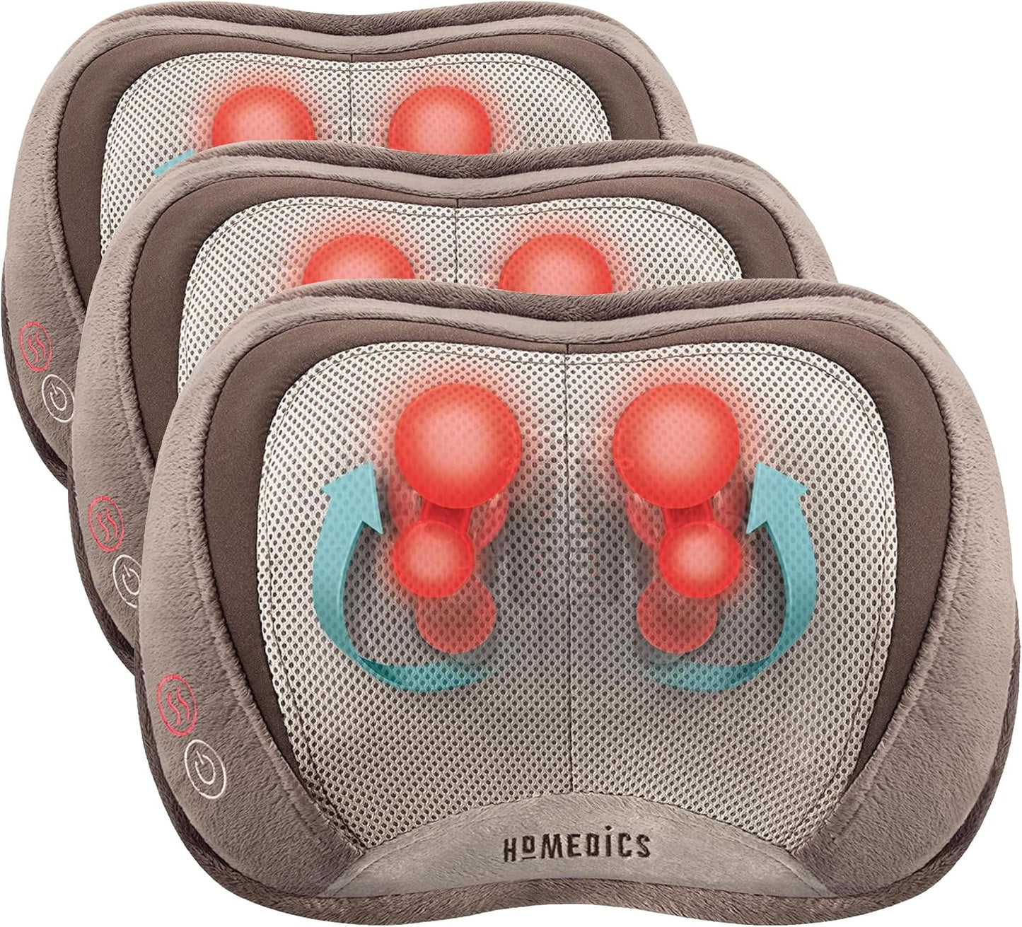 Homedics Shiatsu Back Massager with Heat, 3D Deep Tissue Massage Pillow for Neck & Shoulders, Electric Kneading Lumbar Massager Cushion for Upper & Lower Back Pain Relief, Portable Home Office Travel