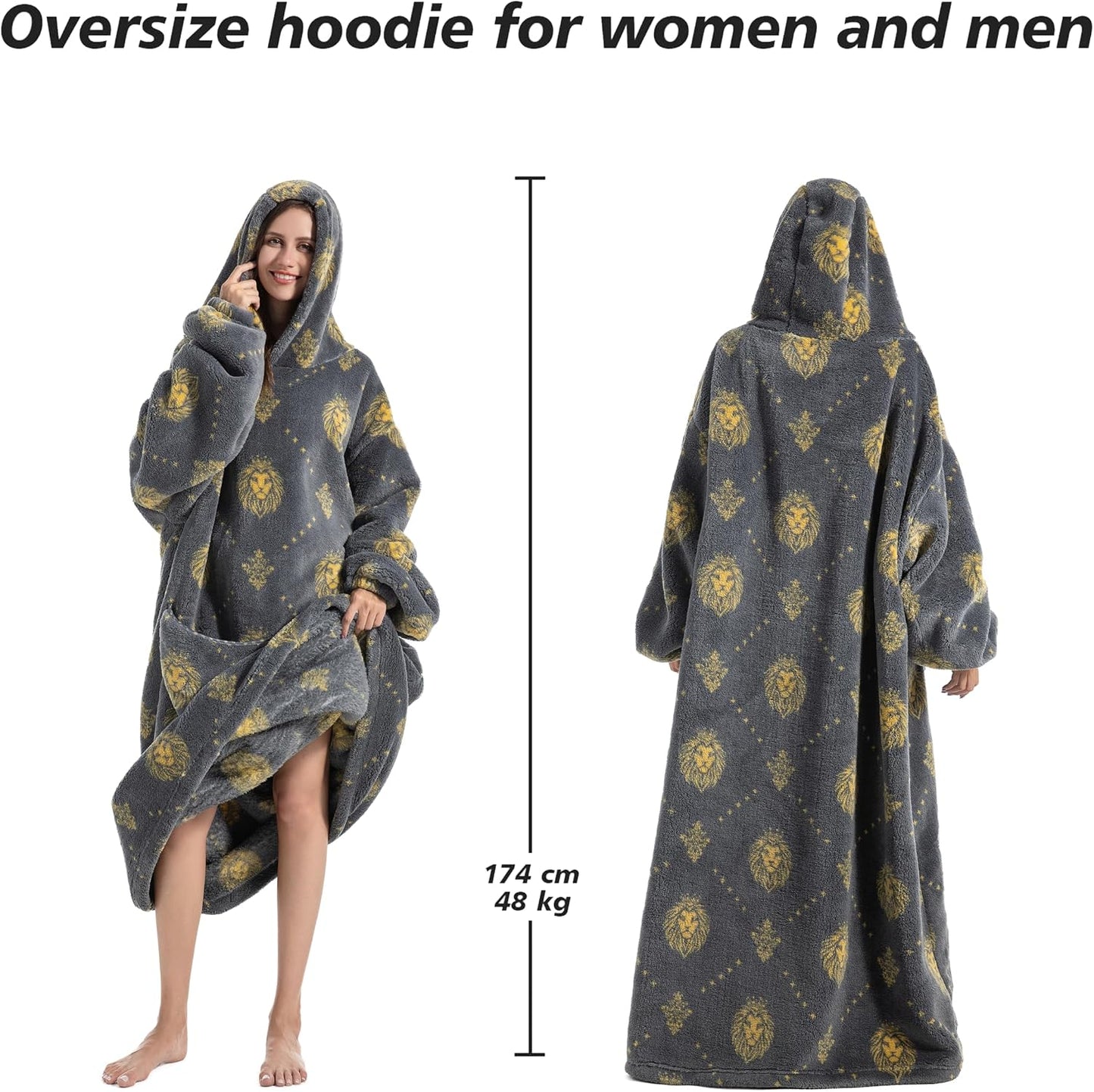 Capecage Blanket Hoodie, Long Hooded Blanket Sweatshirt as Birthday Gifts for Women Men, Long Wearable Blanket for Women Men.